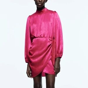 Zara Pink Asymmetrical Ruched Wrap Dress